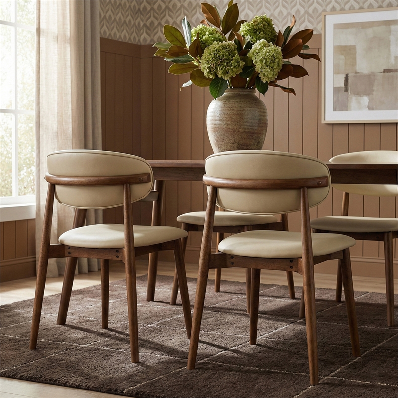Meridian Furniture Leesa Cream Vegan Leather Upholstered Dining Chair (Set of 2)
