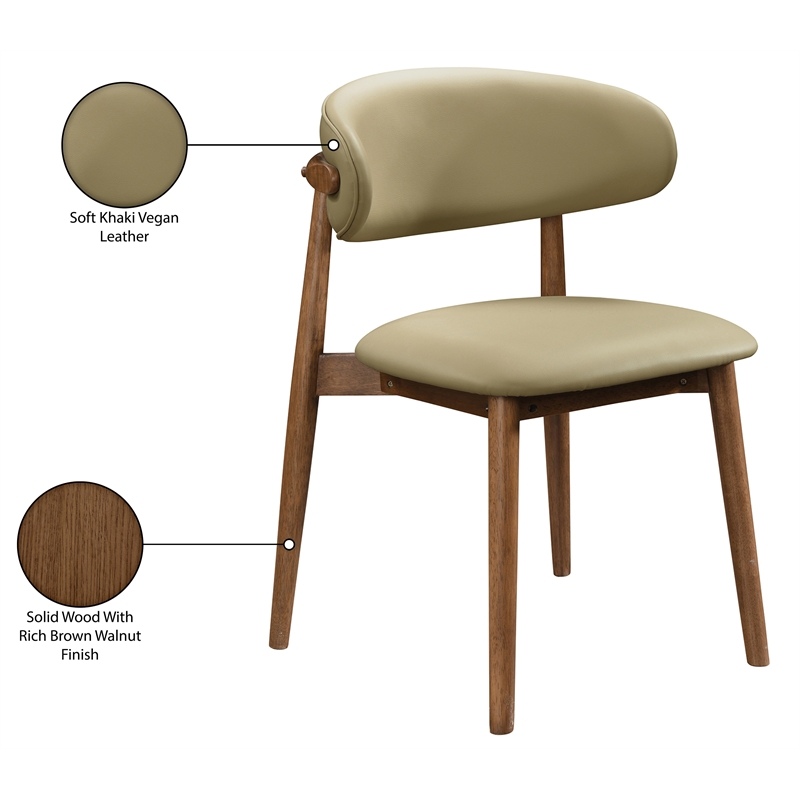 Meridian Furniture Leesa Khaki Vegan Leather Upholstered Dining Chair (Set of 2)