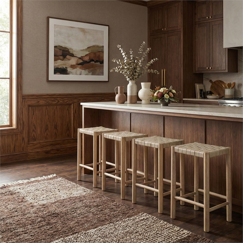Meridian Furniture Entwine Beige Vegan Leather Upholstered Counter Stool