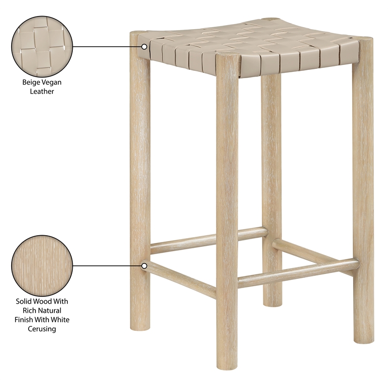 Meridian Furniture Entwine Beige Vegan Leather Upholstered Counter Stool