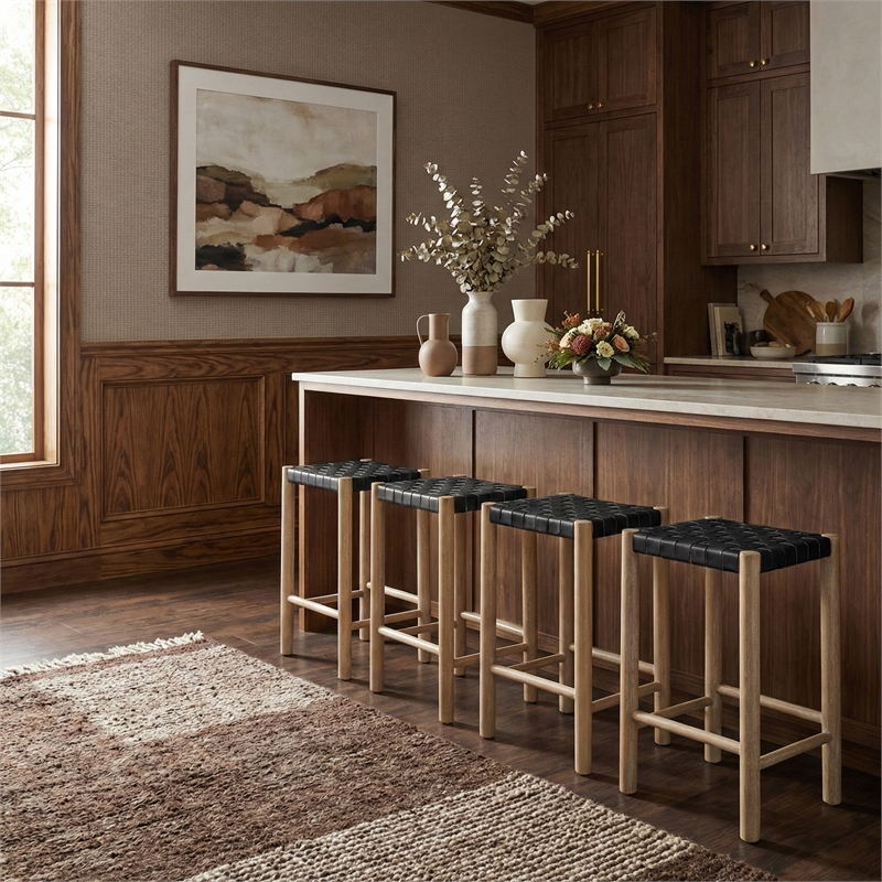 Meridian Furniture Entwine Black Vegan Leather Upholstered Counter Stool