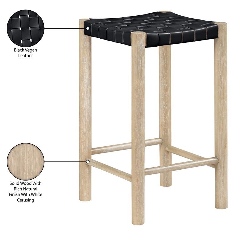 Meridian Furniture Entwine Black Vegan Leather Upholstered Counter Stool