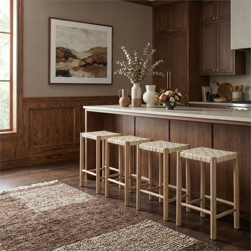 Meridian Furniture Entwine Cream Vegan Leather Upholstered Counter Stool