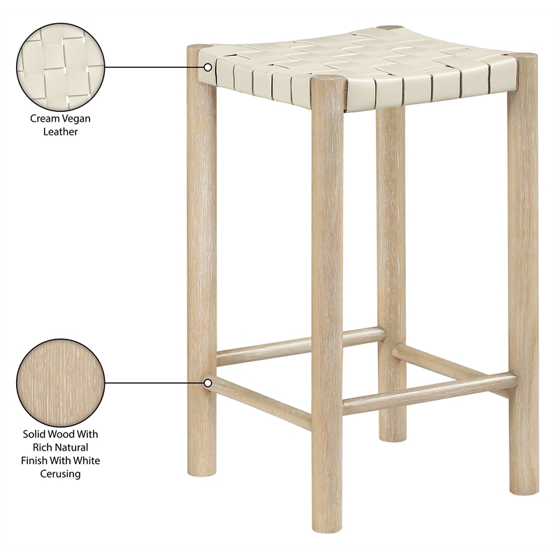 Meridian Furniture Entwine Cream Vegan Leather Upholstered Counter Stool