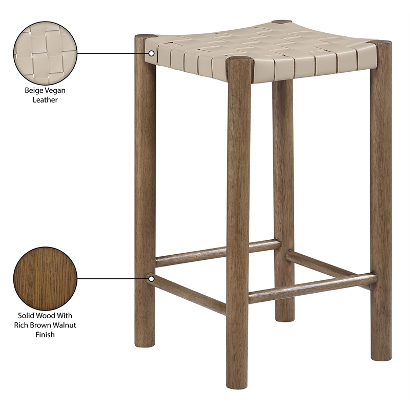 Meridian Furniture Entwine Beige Vegan Leather Upholstered Counter Stool