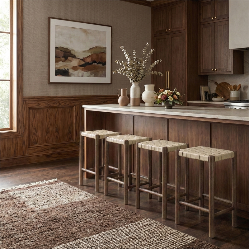 Meridian Furniture Entwine Cream Vegan Leather Upholstered Counter Stool