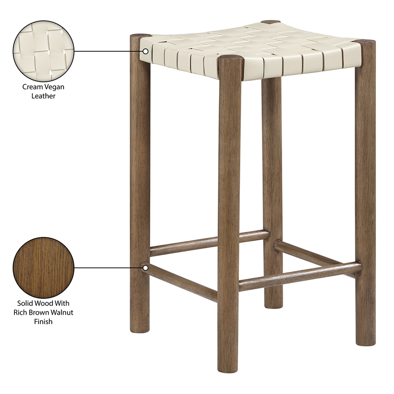 Meridian Furniture Entwine Cream Vegan Leather Upholstered Counter Stool
