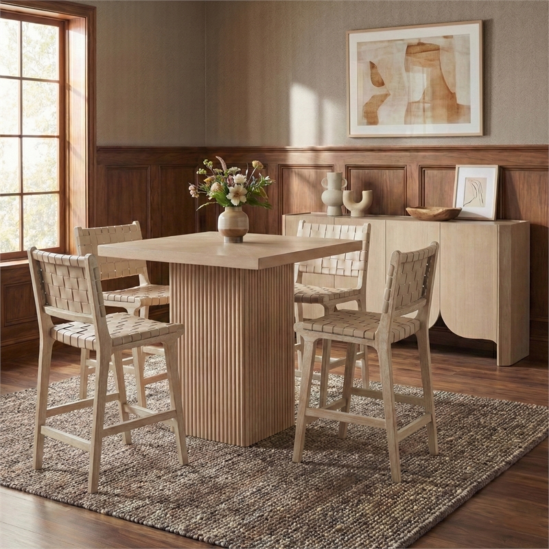 Meridian Furniture Entwine Beige Vegan Leather Upholstered Counter Stool