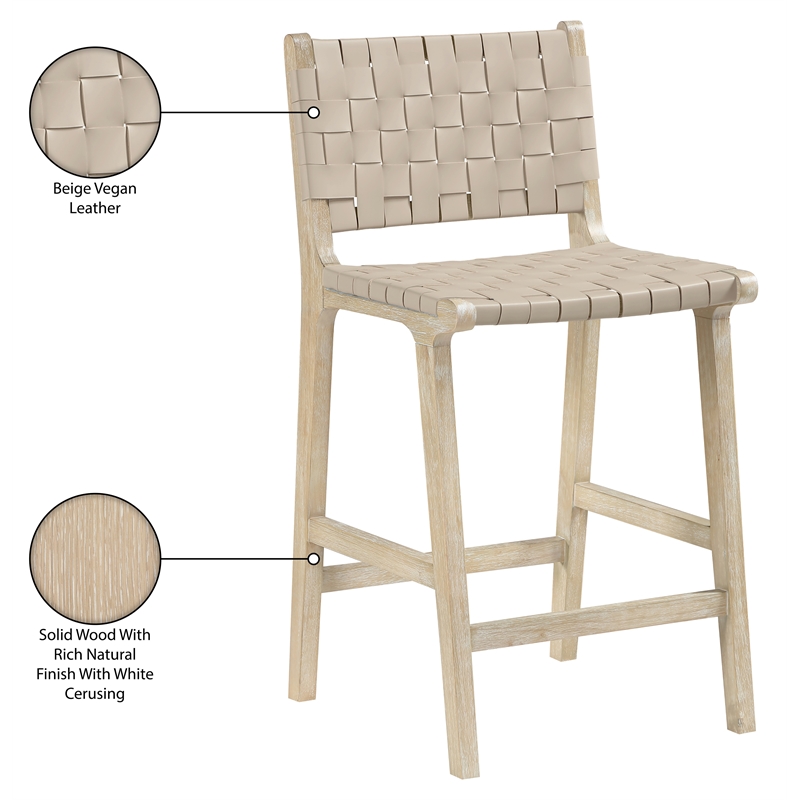 Meridian Furniture Entwine Beige Vegan Leather Upholstered Counter Stool