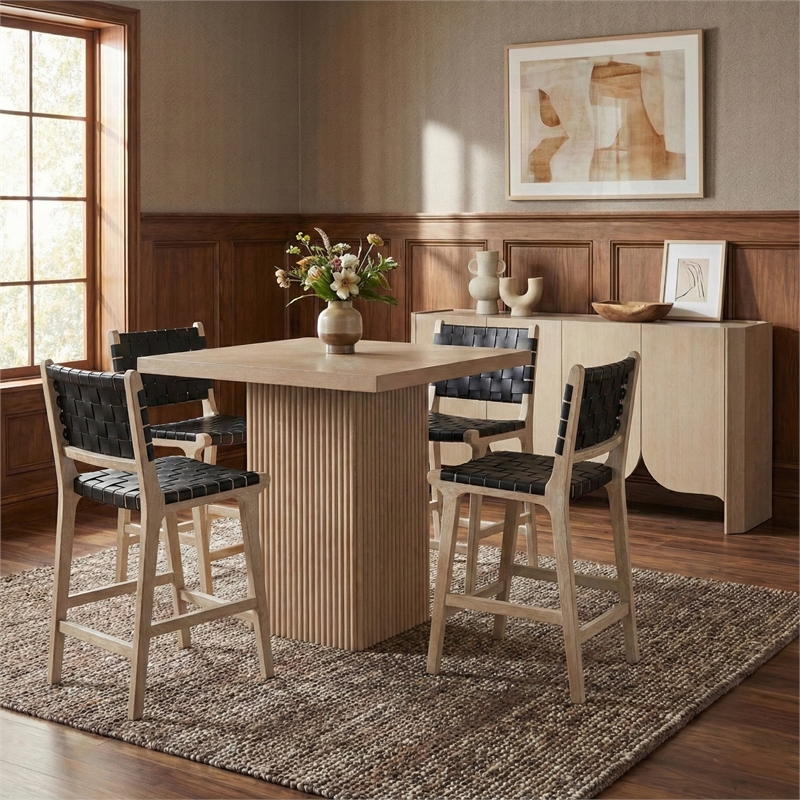 Meridian Furniture Entwine Black Vegan Leather Upholstered Counter Stool