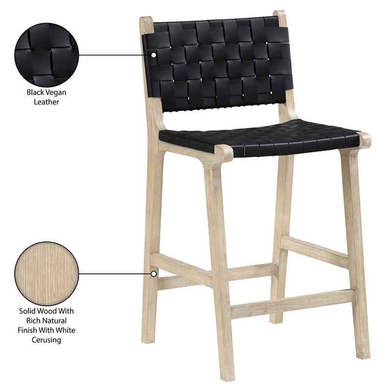 Meridian Furniture Entwine Black Vegan Leather Upholstered Counter Stool