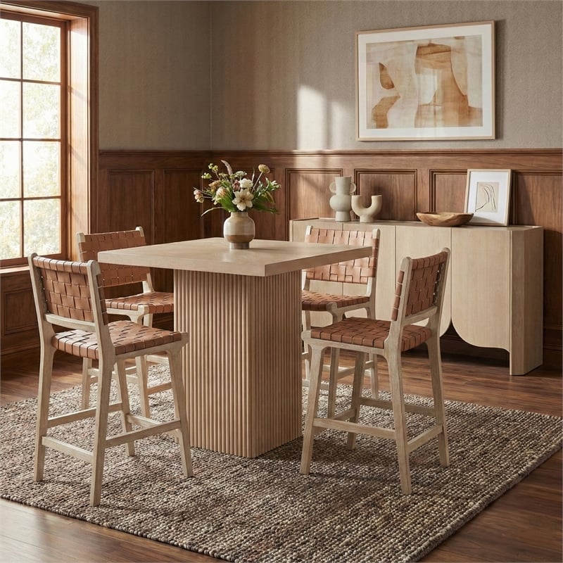 Meridian Furniture Entwine Brown Vegan Leather Upholstered Counter Stool