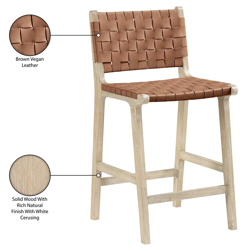 Meridian Furniture Entwine Brown Vegan Leather Upholstered Counter Stool