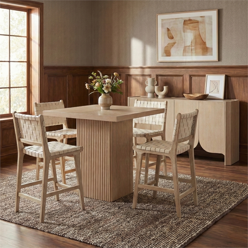 Meridian Furniture Entwine Cream Vegan Leather Upholstered Counter Stool