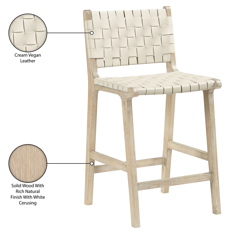 Meridian Furniture Entwine Cream Vegan Leather Upholstered Counter Stool
