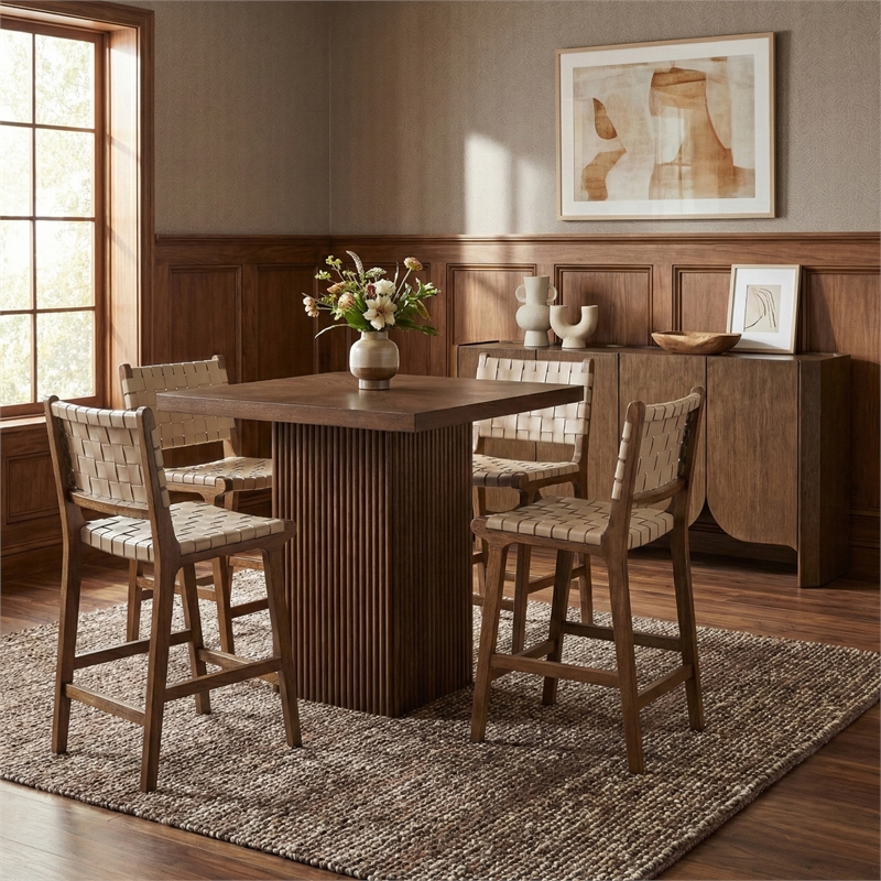 Meridian Furniture Entwine Beige Vegan Leather Upholstered Counter Stool