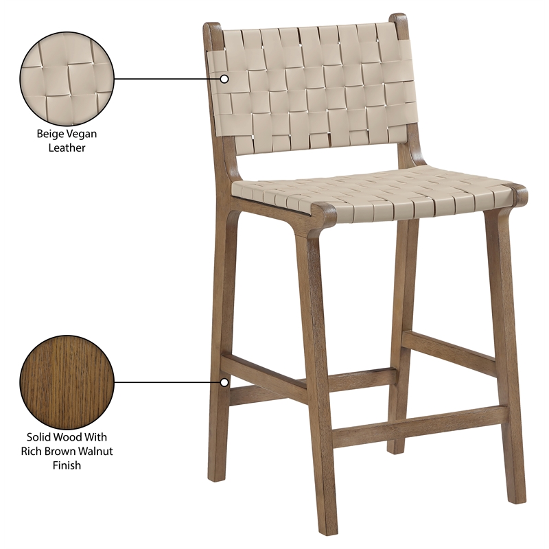 Meridian Furniture Entwine Beige Vegan Leather Upholstered Counter Stool