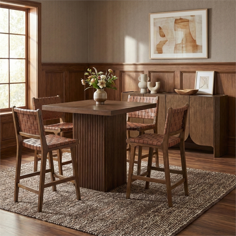 Meridian Furniture Entwine Brown Vegan Leather Upholstered Counter Stool