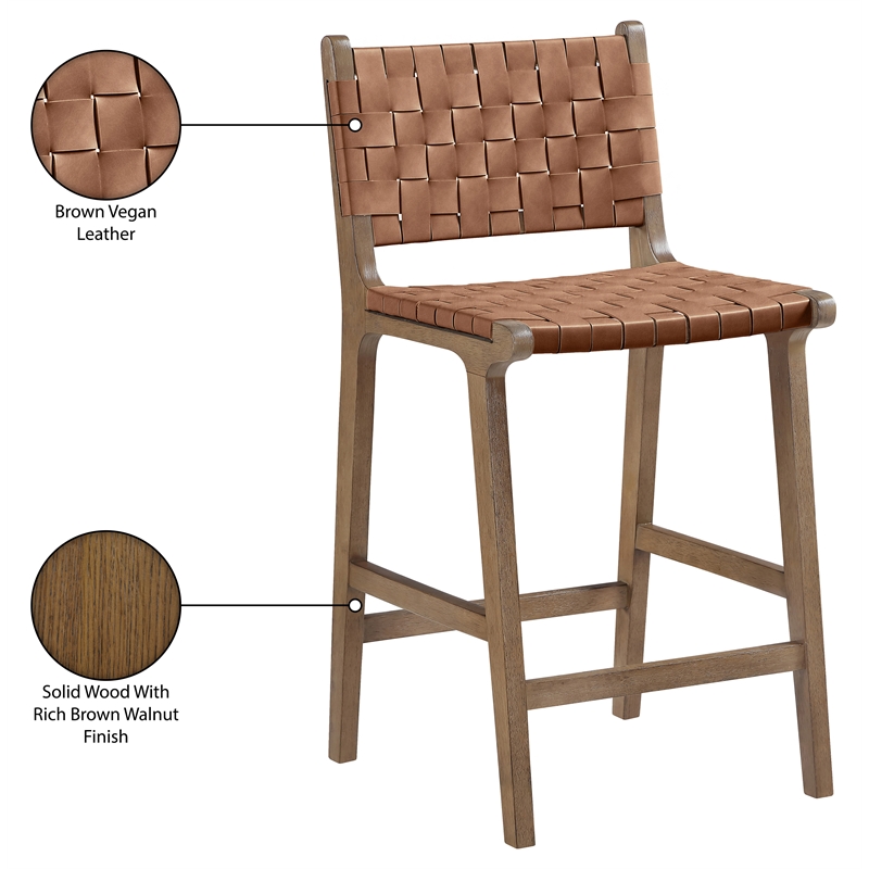 Meridian Furniture Entwine Brown Vegan Leather Upholstered Counter Stool
