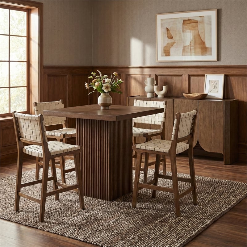 Meridian Furniture Entwine Cream Vegan Leather Upholstered Counter Stool