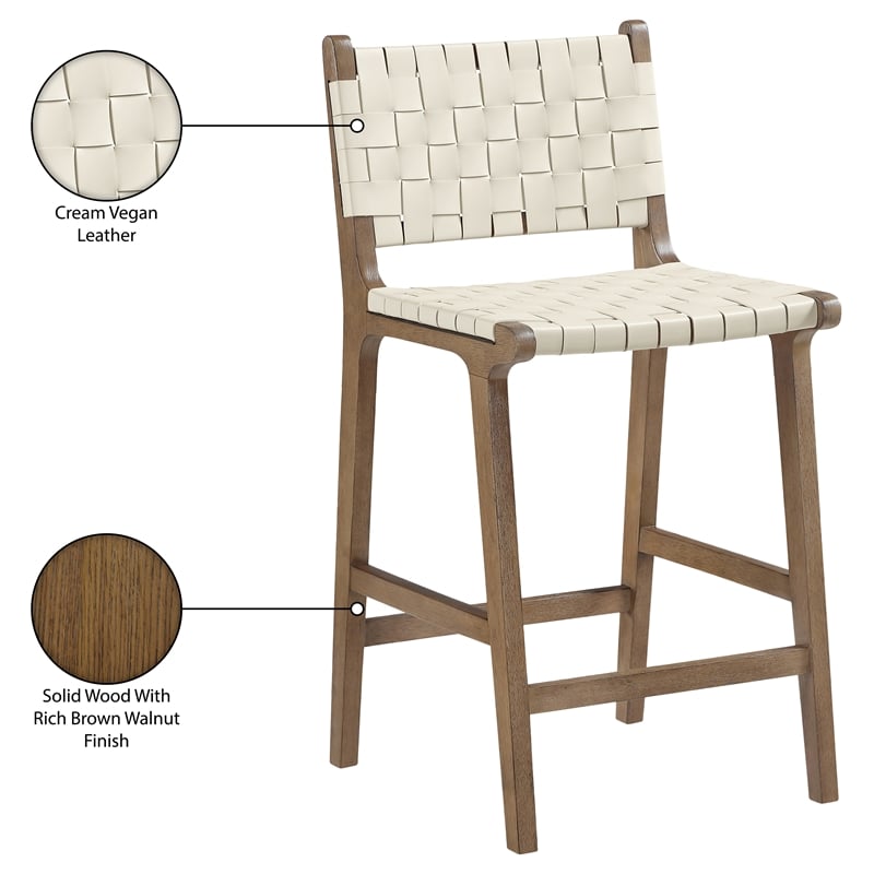 Meridian Furniture Entwine Cream Vegan Leather Upholstered Counter Stool