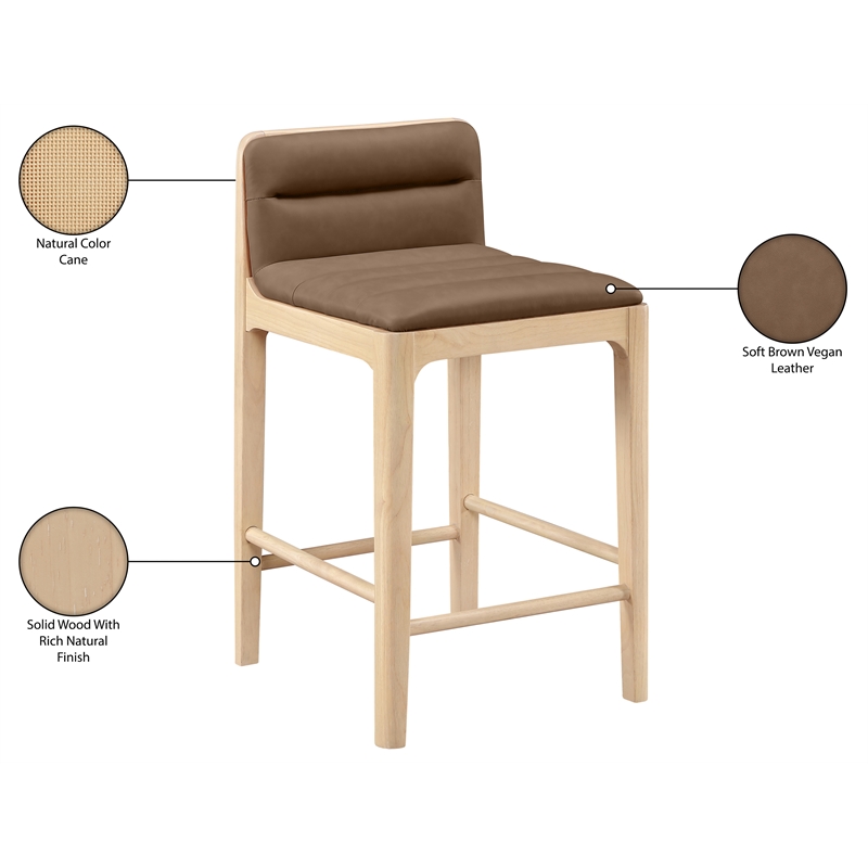 Meridian Furniture Ellis Brown Vegan Leather Counter Stool (Set of 2)