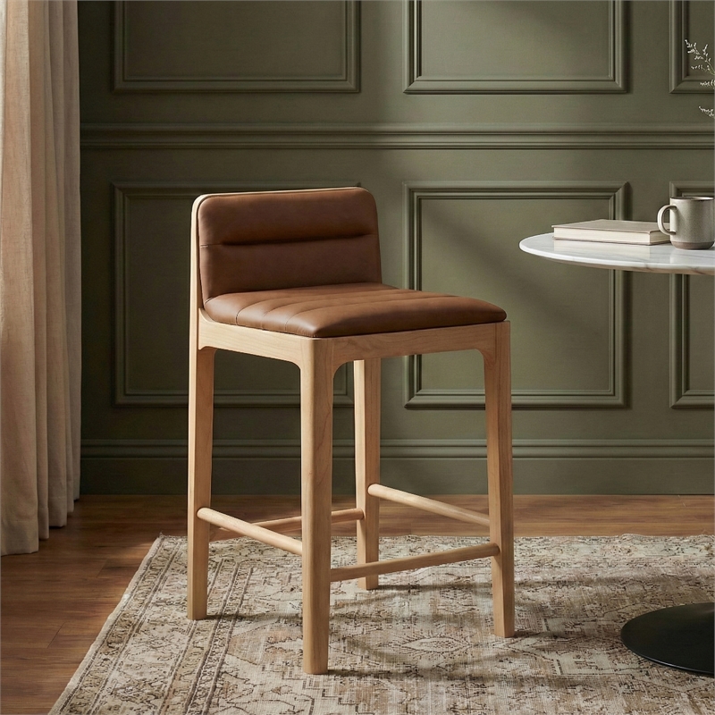 Meridian Furniture Ellis Cognac Vegan Leather Counter Stool (Set of 2)
