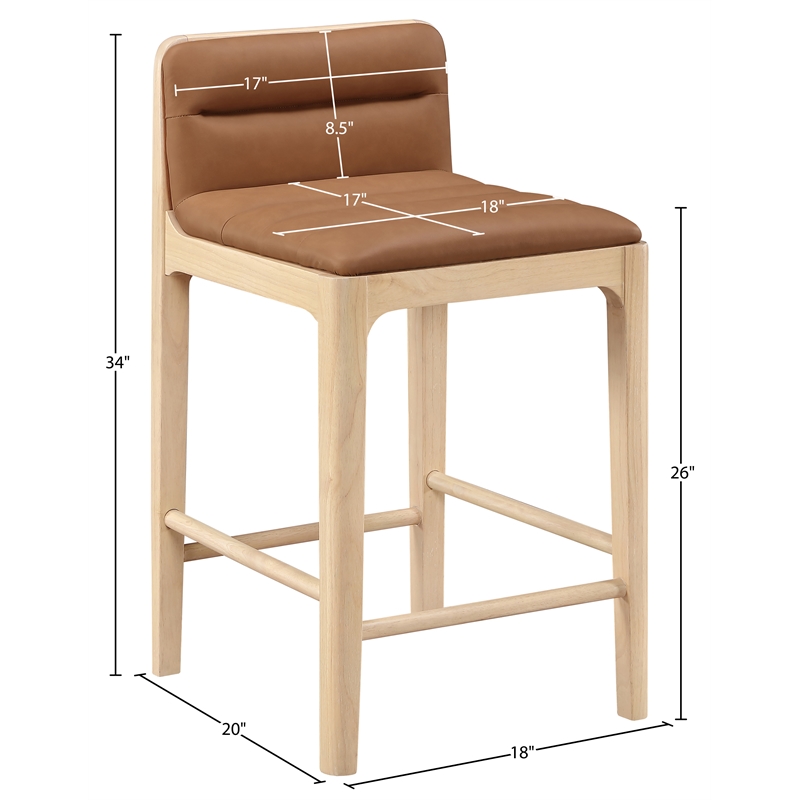 Meridian Furniture Ellis Cognac Vegan Leather Counter Stool (Set of 2)