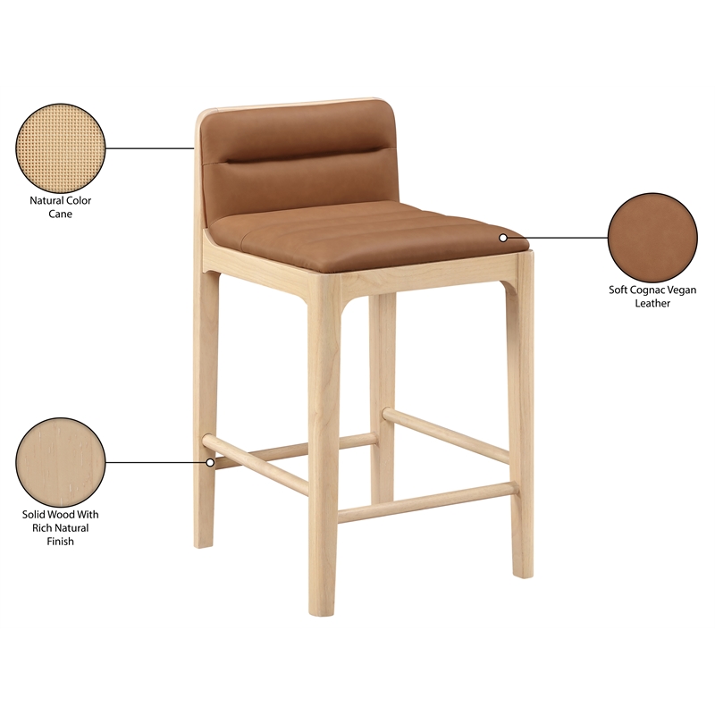 Meridian Furniture Ellis Cognac Vegan Leather Counter Stool (Set of 2)