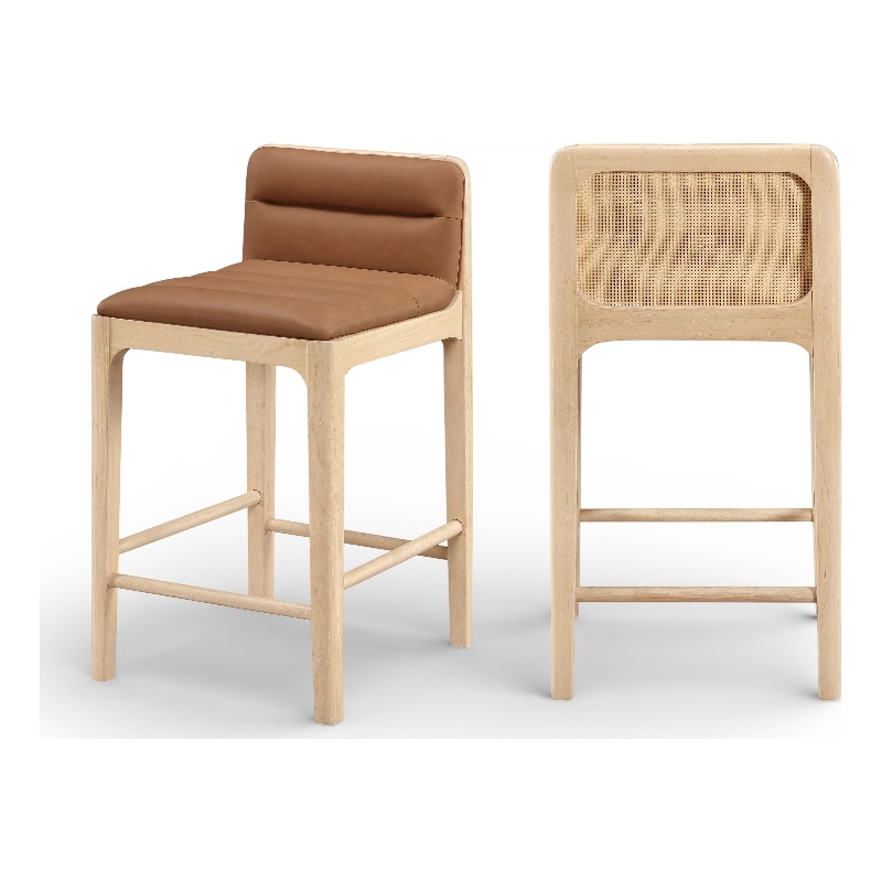 Meridian Furniture Ellis Cognac Vegan Leather Counter Stool (Set of 2)