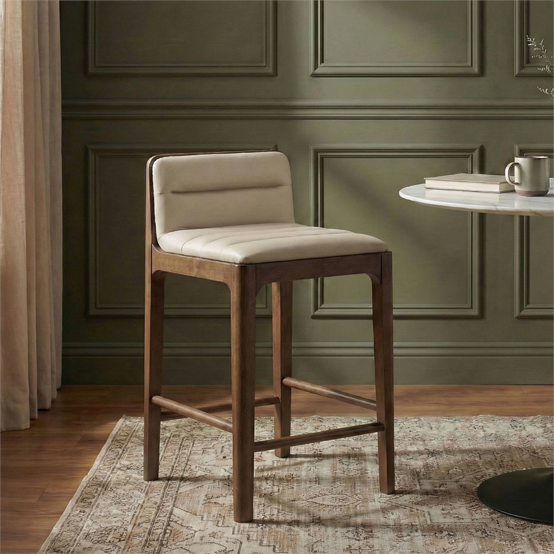Meridian Furniture Ellis Beige Vegan Leather Counter Stool (Set of 2)