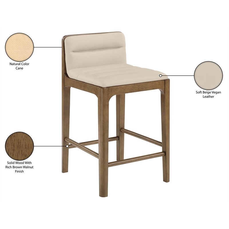 Meridian Furniture Ellis Beige Vegan Leather Counter Stool (Set of 2)