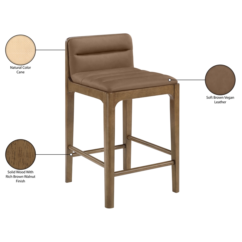 Meridian Furniture Ellis Brown Vegan Leather Counter Stool (Set of 2)
