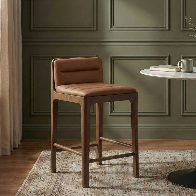 Meridian Furniture Ellis Cognac Vegan Leather Counter Stool (Set of 2)