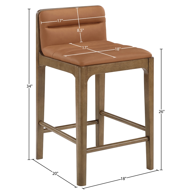 Meridian Furniture Ellis Cognac Vegan Leather Counter Stool (Set of 2)