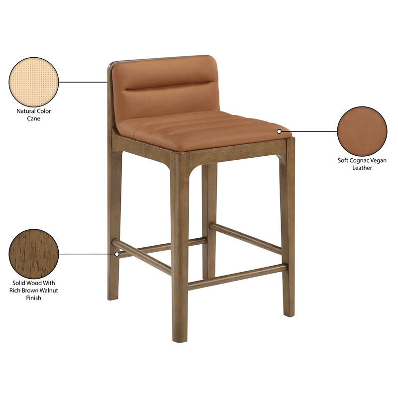Meridian Furniture Ellis Cognac Vegan Leather Counter Stool (Set of 2)