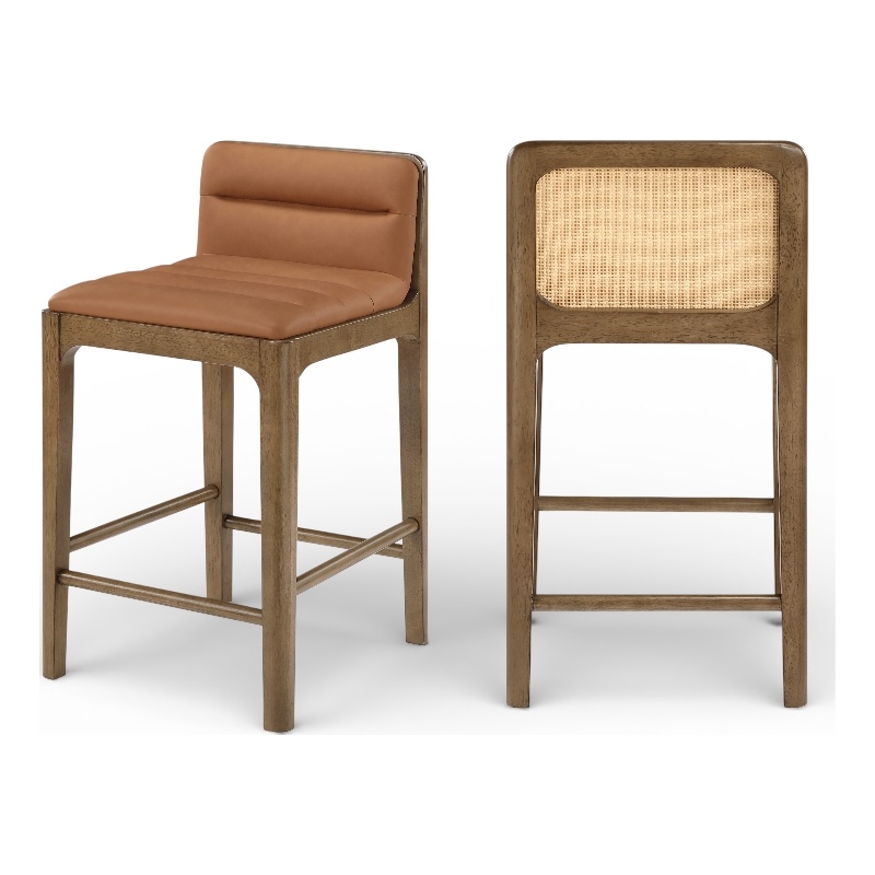 Meridian Furniture Ellis Cognac Vegan Leather Counter Stool (Set of 2)
