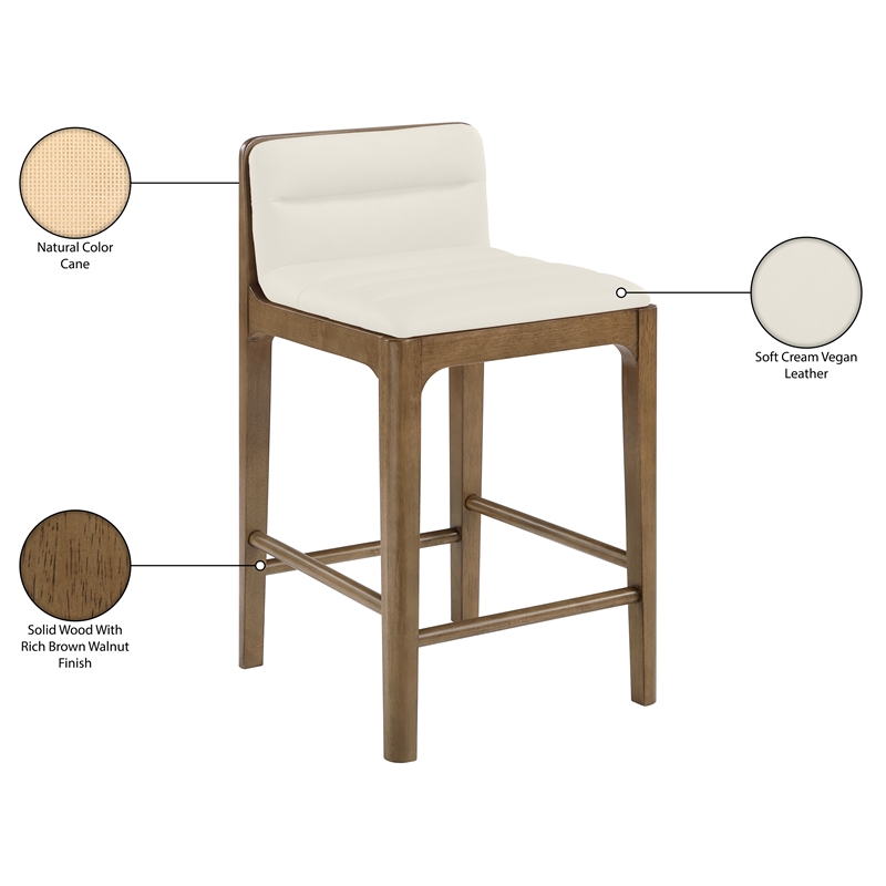 Meridian Furniture Ellis Cream Vegan Leather Counter Stool (Set of 2)