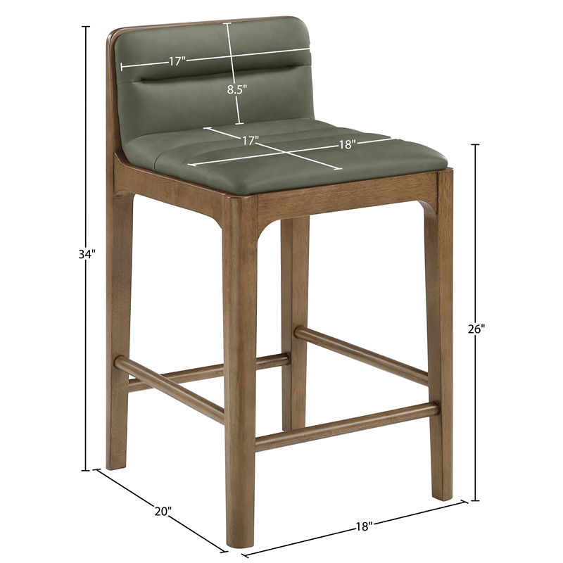 Meridian Furniture Ellis Green Vegan Leather Counter Stool (Set of 2)