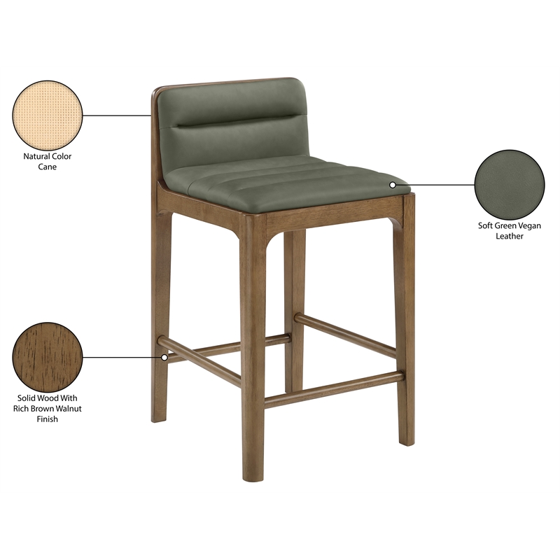 Meridian Furniture Ellis Green Vegan Leather Counter Stool (Set of 2)