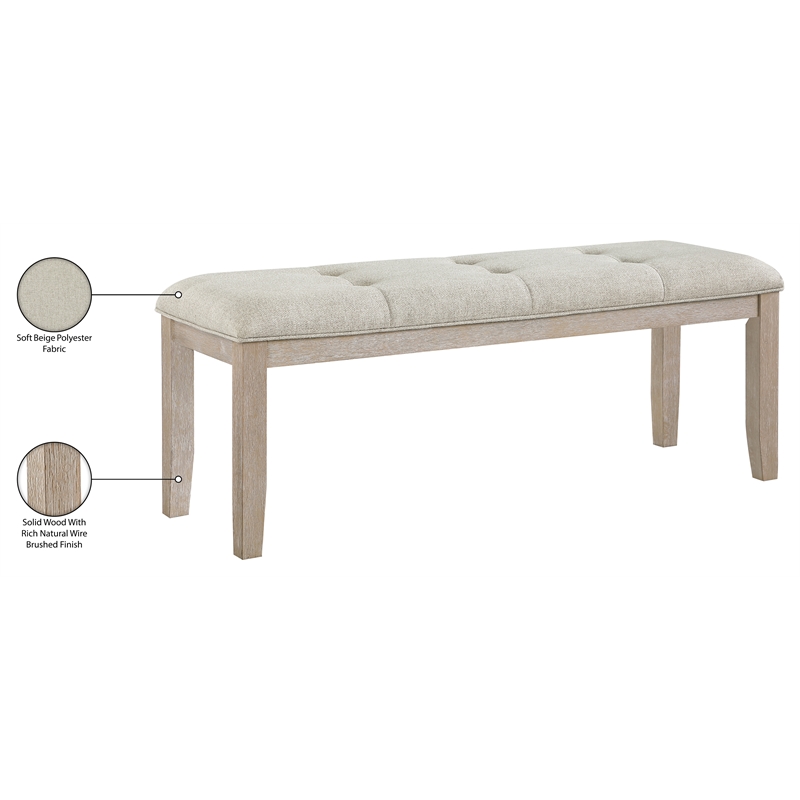 Meridian Furniture Ananda Beige Fabric Upholstered Bench