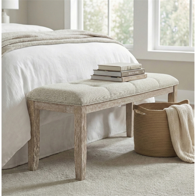 Meridian Furniture Ananda Beige Fabric Upholstered Bench