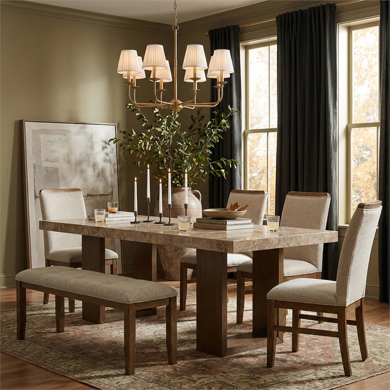 Meridian Furniture Ananda Beige Fabric Upholstered Bench
