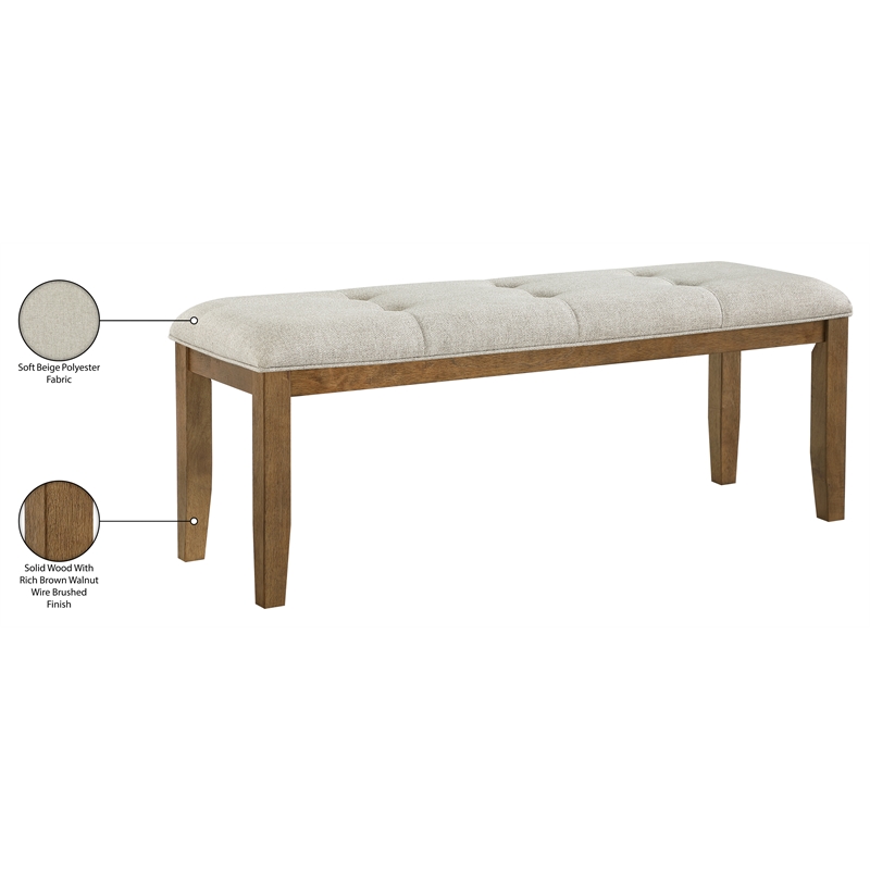 Meridian Furniture Ananda Beige Fabric Upholstered Bench