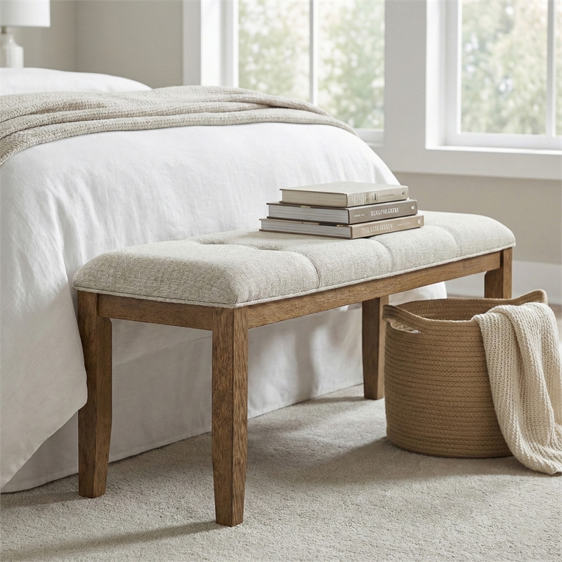 Meridian Furniture Ananda Beige Fabric Upholstered Bench