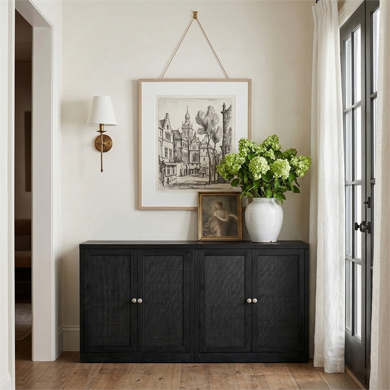Meridian Furniture Vero Black Solid Wood And Oak Veneer 2pc. Sideboard/Buffet