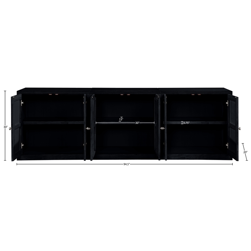 Meridian Furniture Vero Black Solid Wood And Oak Veneer 3pc. Sideboard/Buffet