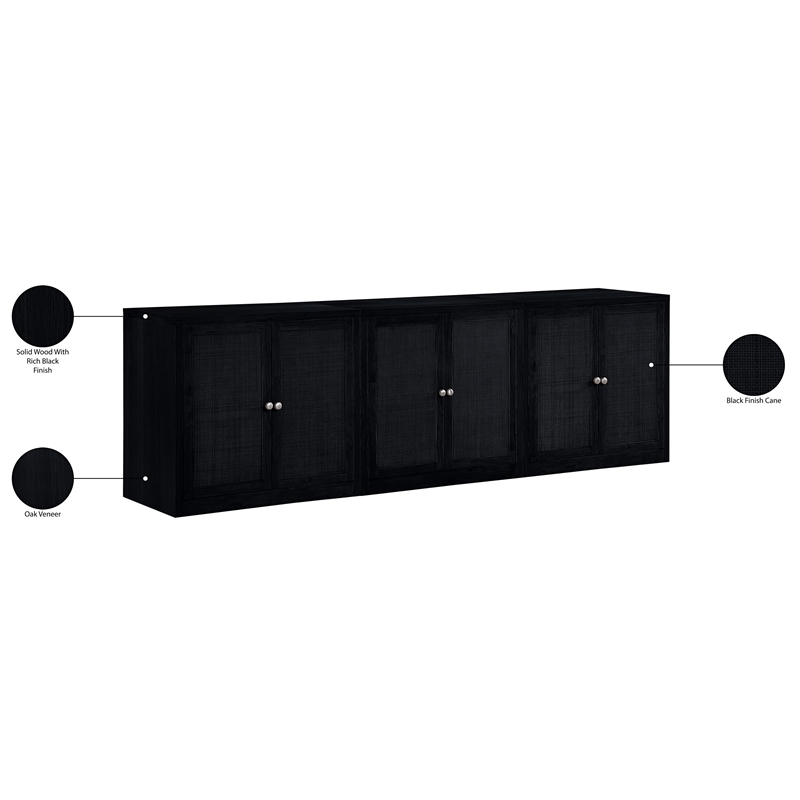 Meridian Furniture Vero Black Solid Wood And Oak Veneer 3pc. Sideboard/Buffet