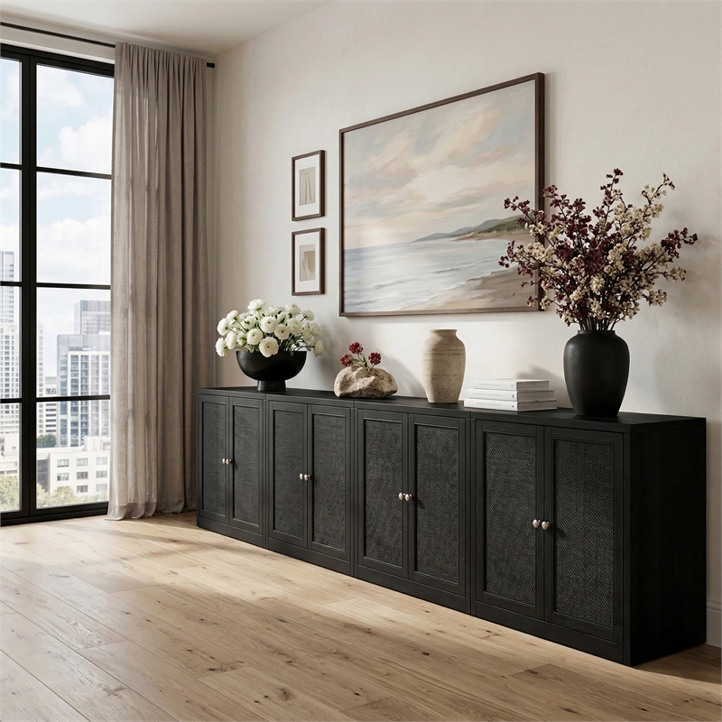 Meridian Furniture Vero Black Solid Wood And Oak Veneer 4pc. Sideboard/Buffet