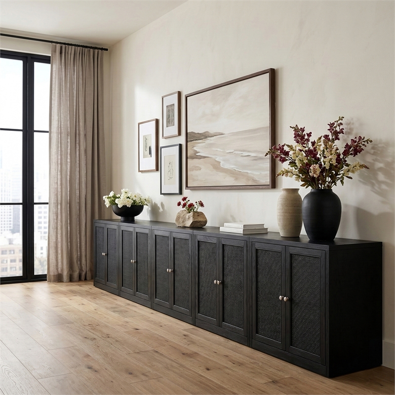Meridian Furniture Vero Black Solid Wood And Oak Veneer 5pc. Sideboard/Buffet